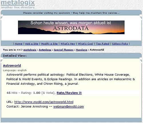 Jerome Armstrong, astrology entry