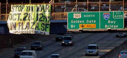 S.F. banner drop. ANSWER Coalition