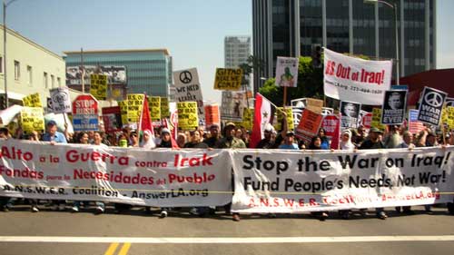 March 17 antiwar march L.A., both banners