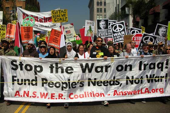 March 17 antiwar march L.A. English banner