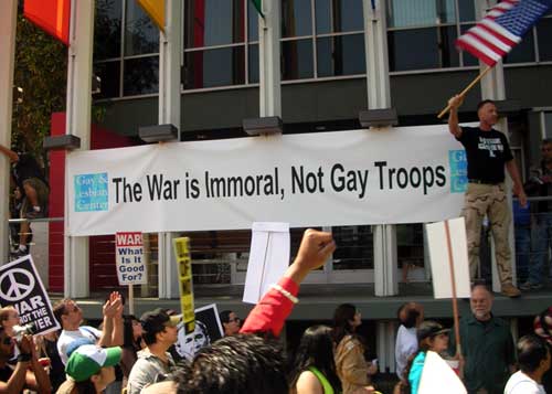 March 17 antiwar march L.A. Gay and Lesbian center banner