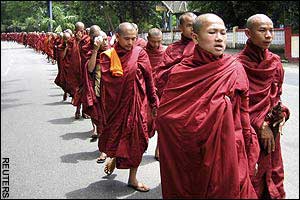 Burma monks marching
