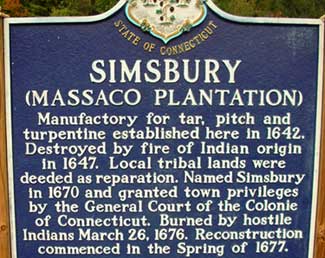 Town of Simsbury CT marker. Indian wars.
