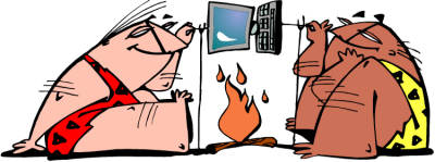 cavemen roasting laptop