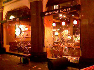 Starbucks windows smashed in London