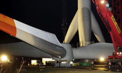 offshore wind turbine being assembled offshore wind turbine being assembled
